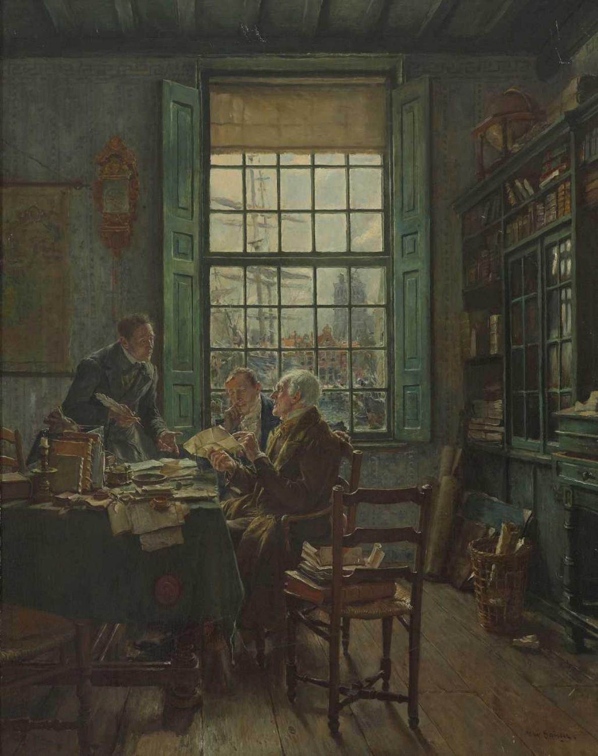 Max Gaisser's 1900 painting, Vertragsverhandlungen in der Kanzlei des Notars (contract negotiations in a notary's office)