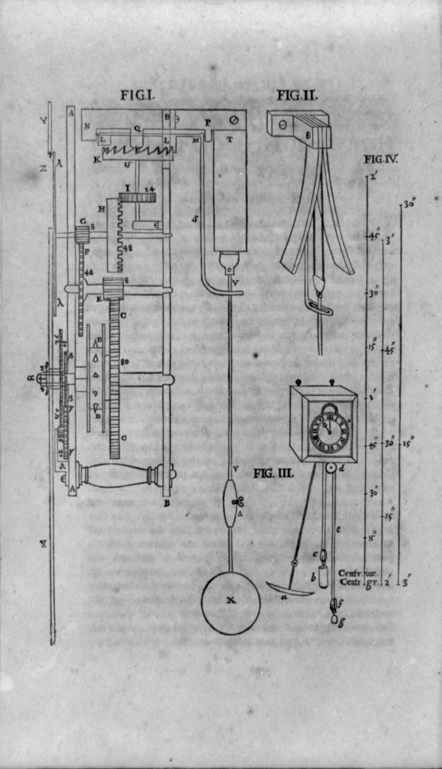 19th-century technical diagram of pendulum clock mechanisms and escapements